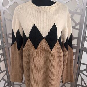 Sandro Paris Geometric Knit Sweater Black Tan Cream Colorblock Size 3